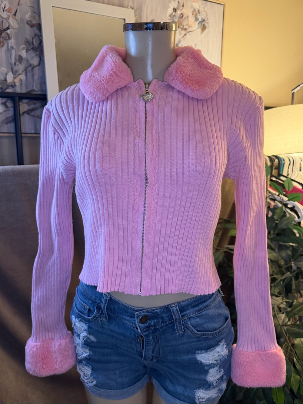 DOLLS KILL x WINX CLUB From Dreams To Reality Pink Fur Cardigan Size M